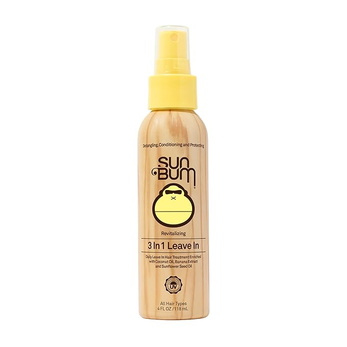 Sun Bum Revitalizing 3 in 1 Leave In Conditioner - Anti Frizz Detangler - Color Safe with UV Protection - Enriched with Coconut Oil and Banana - 4 oz