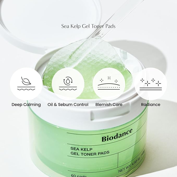 Biodance Sea Kelp Gel Toner Pads, Calming, Soothing, Sebum Control, Hydrating | 4.93 fl.oz.(140g), 60Pads
