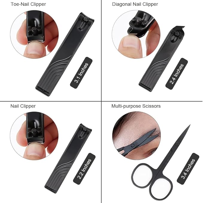 ZIZZON Travel Mini Manicure set Nail Clipper set 10 in 1 Stainless Steel Pedicure Care Grooming kit with Case(Black/Red)