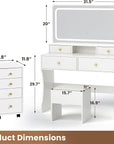 Pamapic Vanity Desk with File Cabinet, 8 Drawers Makeup Vanity with Mirror and Lights,3 Lighting Modes Dressing Table with Chair, Power Outlet, Silent Slides, White