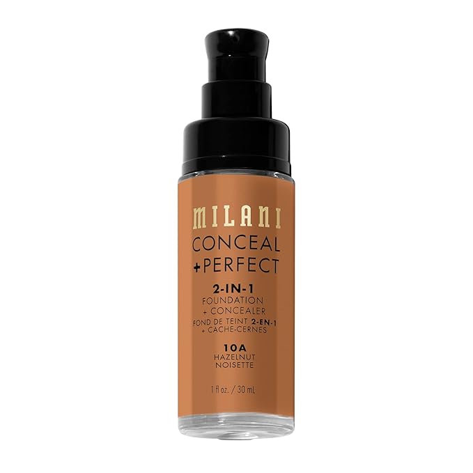 Milani Conceal + Perfect 2-in-1 Foundation + Concealer for a Flawless Complexion, Under Eye Corrector, Cover Redness and Imperfections, Waterproof and Sweatproof - Hazelnut