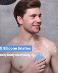 Silicone Body Scrubber Silver-Infused Dual-Sided 3-in-1 for Shower, Body Cleaning+Massage+Exfoliator Body Brush Buffer for Men and Women, Silicone Loofah, Non-Slip Handle (Sky Blue)