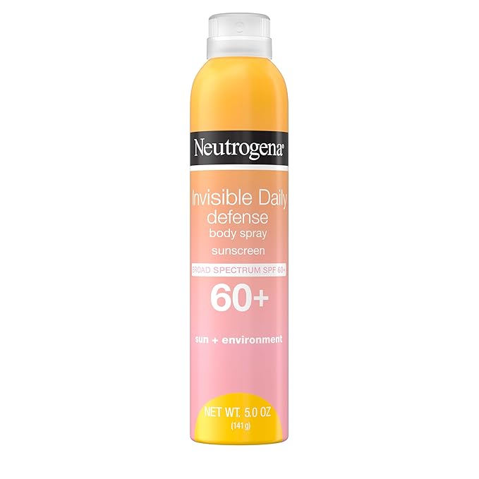 Neutrogena Invisible Daily Defense Body Sunscreen Spray, Broad Spectrum SPF 60+, Oxybenzone-Free & Water-Resistant, Sun & Environmental Aggressor Protection, Antioxidant Complex, 5.0 oz