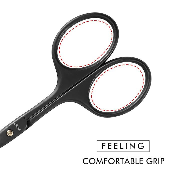 LIVINGO 3.75" Premium Nose Hair Scissors, Curved Safety Blades with Rounded Tip for Trimming Small Details Facial Hair, Ear Hair, Eyebrow (Black)