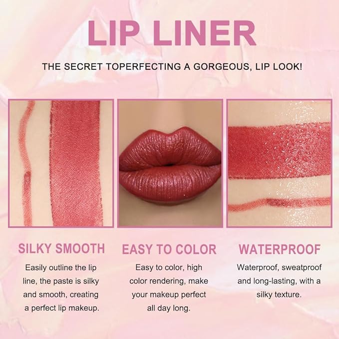 2-in-1 Mauve Red Lip Liner & Lipstick Set Kit for Women, Matte Lips Kit with Lip Liner Lip Stains Long Lasting Waterproof 24 Hour Lipstick and Lip Liners Combo Lipliners Pencil Set 08