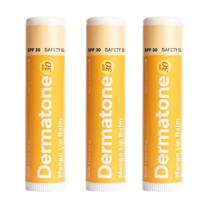 Dermatone Mango Lip Balm Stocking Stuffer | Moisturizing Lip Care | Soothe & Replenish Dry & Chapped Lips | Aloe, Vitamin E | SPF 30 | 3-Pack (Mango, 0.15oz sticks)