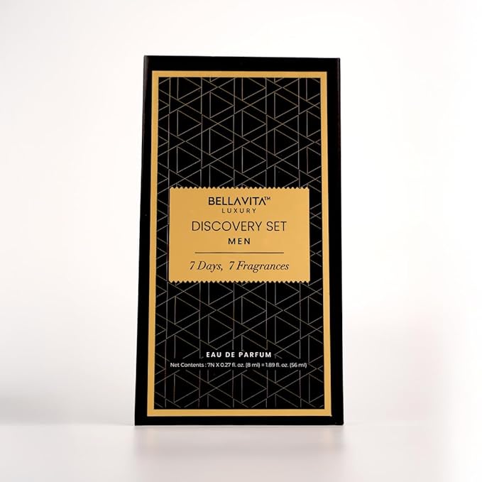 BellaVita Luxury Discovery Set Mens Perfumes (7x8ml) | Mini Perfume Gift Set for Men with Bergamot, OUD & Patchouli Oriented | Compact Long-Lasting Oud Colognes for Men | Cruelty Free Fragrance