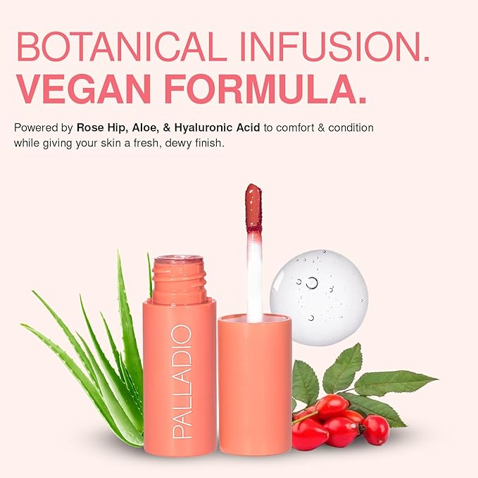 Palladio Jelly Tint, Liquid Stain for Cheeks & Lips, Vivid Color Lip Stain, Lightweight Non-Sticky and Transfer-proof, Natural Finish Makeup, Wineberry