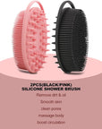 2 Pack Silicone Body Scrubber, Loofah Double-Sided Body Brush,Shower Scrubber and Scalp Massager Shampoo Brush for Sensitive Kids Women Men All Kinds of Skin (Black & Pink)