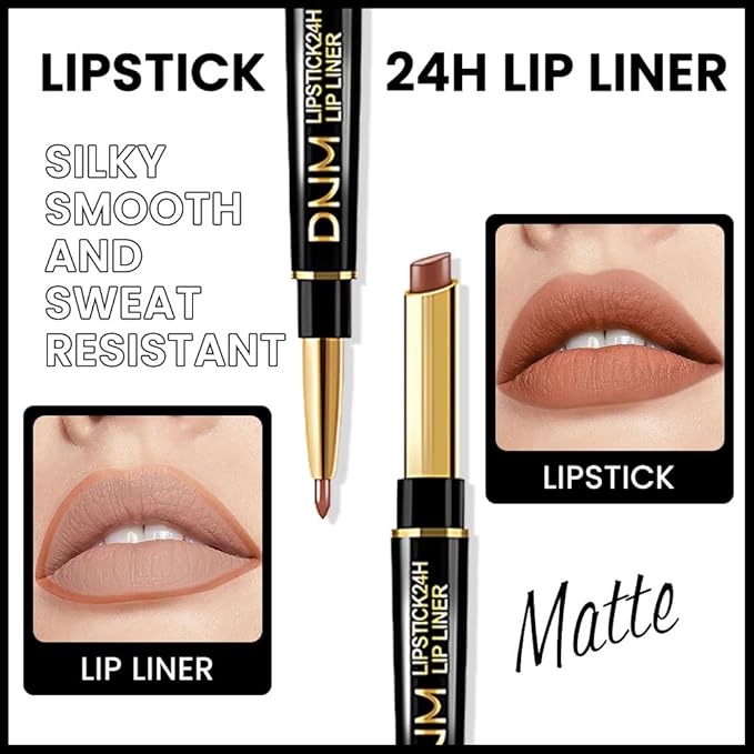 2-in-1Nude Brown Lip Liner & Lipstick Set Kit for Women, Matte Lips Kit with Lip Liner Lip Stains Long Lasting Waterproof 24 Hour Lipstick and Lip Liners Combo Lipliners Pencil Set 37