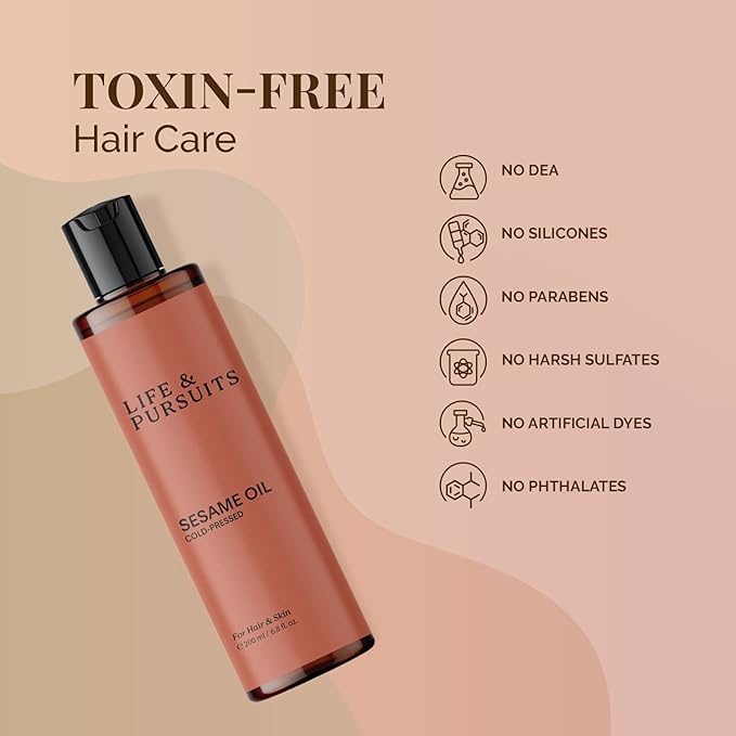 Life & Pursuits Cold-Pressed Sesame Oil Combo (6.76 fl oz) - Unrefined Moisturizer for Healthy Hair and Smooth Skin