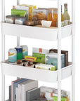 Sywhitta 4-Tier Plastic Rolling Utility Cart with Handle, Multi-Functional Storage Trolley for Office, Living Room, Kitchen, Movable Storage Organizer with Wheels, White