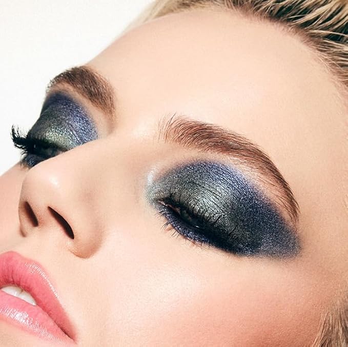 MAKE Beauty Multi-Chromatic Eye Shadow. Metal Reflecting Luminous Foil Finish Creamy, Buildable, Dimensional Long-wear, Crease-proof Powder Eyeshadow, Multichrome Shade - Spark, Navy Blue