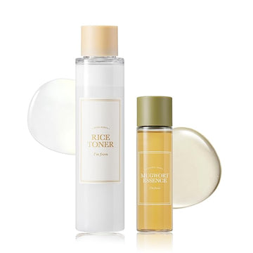 I'm From Rice Toner 5.07 Fl Oz + Mugwort Essence 1.01 Fl Oz, Travel Friendly, Glowing and Calming Duo, Korean Skincare, Dry, Dull Combination Skin, Korean Rice and Mugwort Extracts