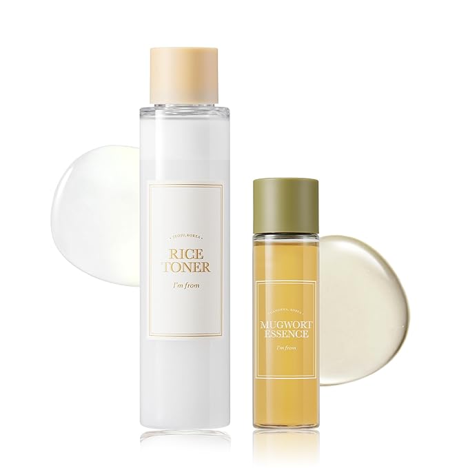 I'm From Rice Toner 5.07 Fl Oz + Mugwort Essence 1.01 Fl Oz, Travel Friendly, Glowing and Calming Duo, Korean Skincare, Dry, Dull Combination Skin, Korean Rice and Mugwort Extracts