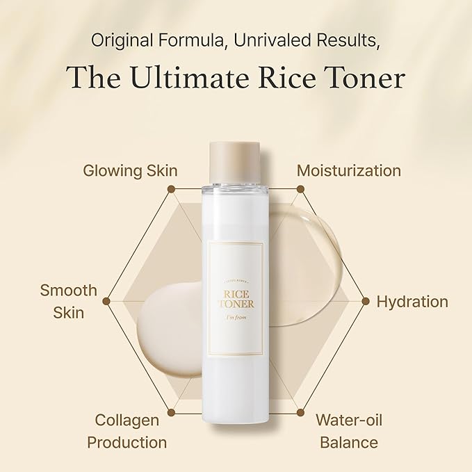 I'm from Rice Toner, Milky Toner for Glowing Skin, Korean Rice, Glow Essence with Niacinamide, Hydrating for Dry, Dull, Combination Skin, Vegan, Fragrance Free, Glass Skin 5.07 Fl Oz