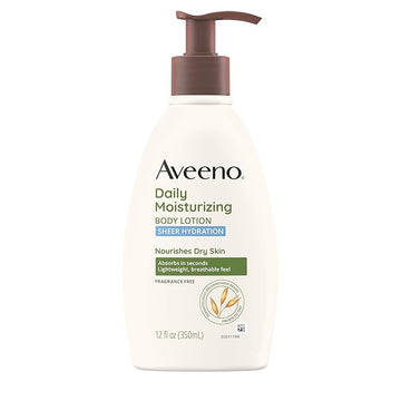 Aveeno Sheer Hydration Fragrance-Free Daily Moisturizing Lotion + Prebiotic Oat for Dry Skin, Lightweight, Fast-Absorbing Body Moisturizer Nourishes Skin with 48-hour Moisture, 12 fl. oz