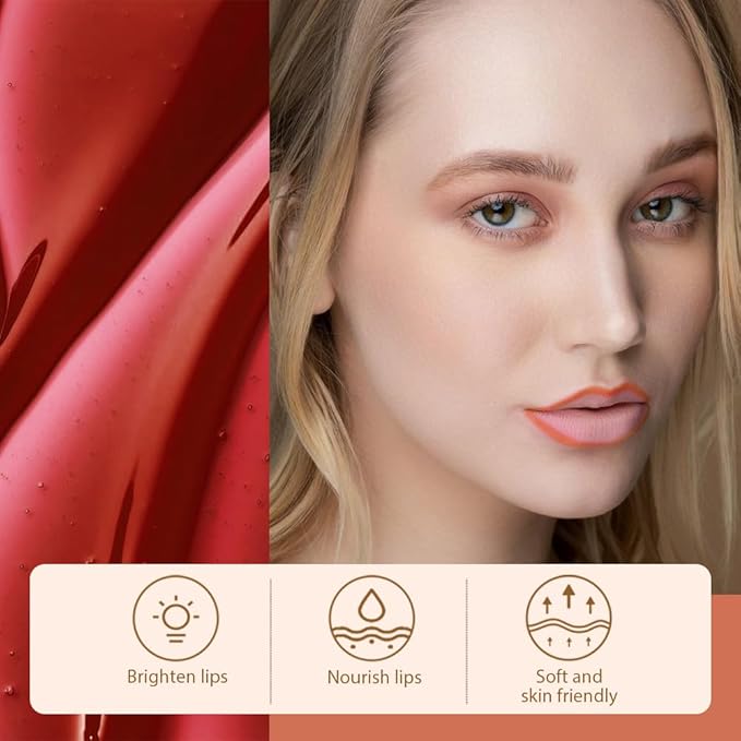 Matte Lip Gloss Stain-Peel Off Lip Liner Tattoo, Orange Red Lip Tint，Long Lasting Peel Off Lip Stain, Waterproof Transfer-proof Lip Mask Lip Liner Peel Off Lip Gloss,Stayn Lip Makeup. #07
