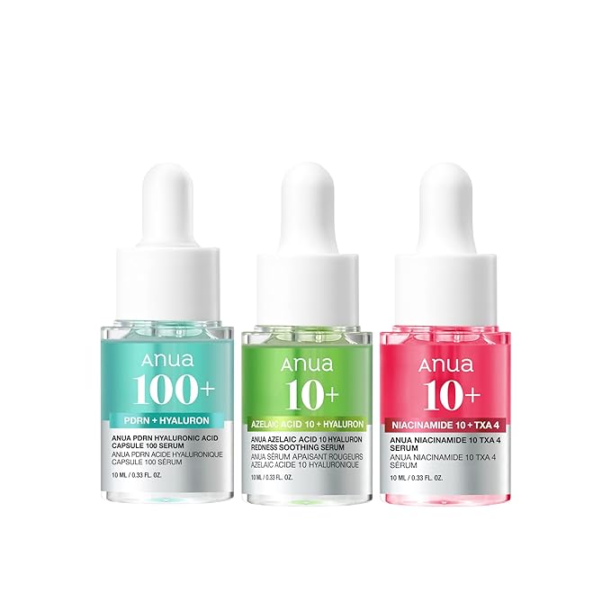 Anua Serum Discovery Trio, Mini Face Serum Travel Size Kit with Hyaluronic Acid, Niacinamide & Azelaic Acid, Hydrating Soothing Gift Set for Women, Korean Skincare Set -10ml/0.33fl.oz × 3EA