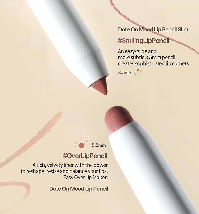 Heart Percent Dote On Mood Lip Pencil, Long-Lasting Creamy Lip Crayon Smooth Color Liner Retractable Lipstick Pencil 0.8g, #06. Rose Beige