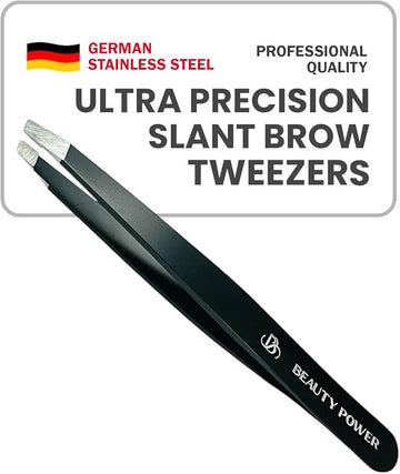 Professional Slant Tweezers for Women Facial Hair - German Stainless Steel, Ultra Precision, Lightweight Black Tweezers for Women & Men, Ideal for Eyebrow & Facial Grooming (Matte Black)