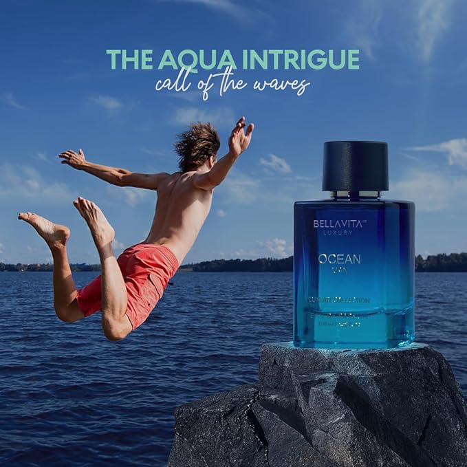 BellaVita Luxury OCEAN Eau de Perfume for Men (100ml) | Fresh Aquatic Fragrance | Notes: Aqueous, Bergamot, Orchid & Jasmine | Masculine Aromatic Fragrance | Mens Parfum Gift