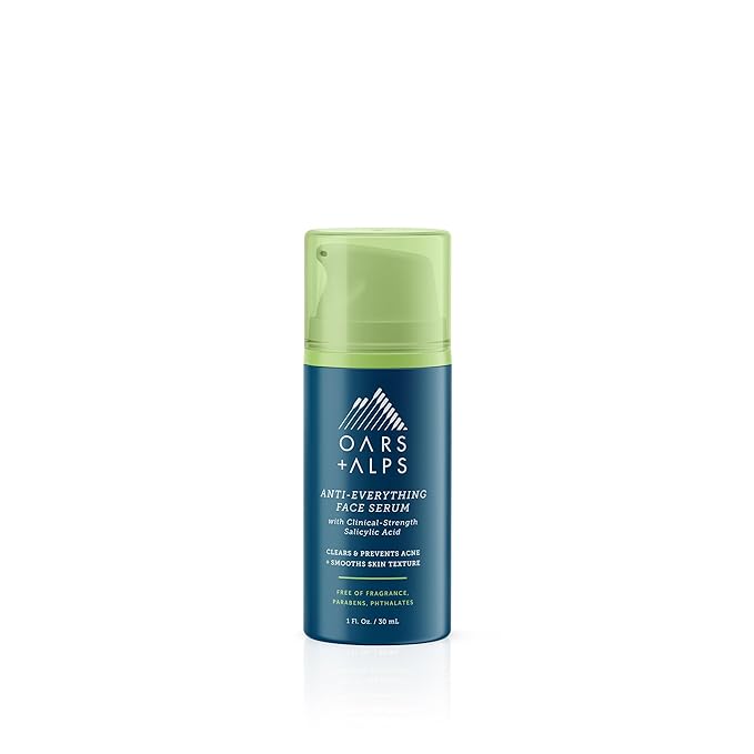 Oars + Alps Anti-Everything Face Serum for Men, Salicylic & Glycolic Acid, Reduces Acne, Fine Lines & Large Pores, Anti-Aging & Fragrance-Free, 1 Fl Oz
