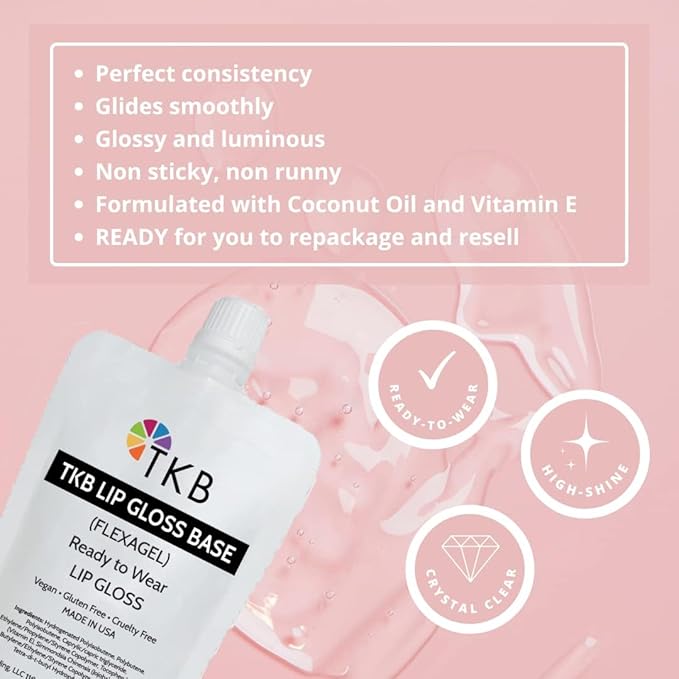 TKB Lip Gloss Base (Flexagel ME)| Clear Lip Gloss Base for DIY Lip Gloss| Ready-to-Wear| Moisturizing, High Shine, Crystal Clear, Vegan, Gluten and Cruelty free| Made in USA. (5.5oz (156g))