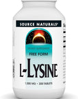 Source Naturals L-Lysine Free Form, 1000 mg - Amino Acid Supplement Supports Energy Formation & Collagen - 200 Tablets