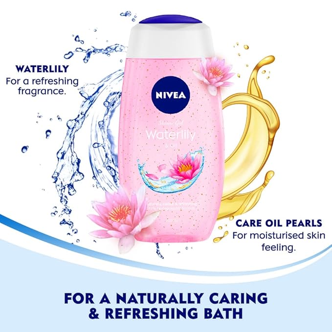 Nivea Bath Shower Water Lily Oil, 250 ML, Moisturizing Skin Cleanser with Oil Pearls and Water Lily Fragrance