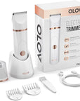 OLOV Electric Body Hair Trimmer - Groin Trimmer for Men - Bikini Trimmer Women - Wet/Dry Shaver Groomer, Replaceable Ceramic Blade Heads, USB Recharge Dock, Waterproof Hygiene Razor, White