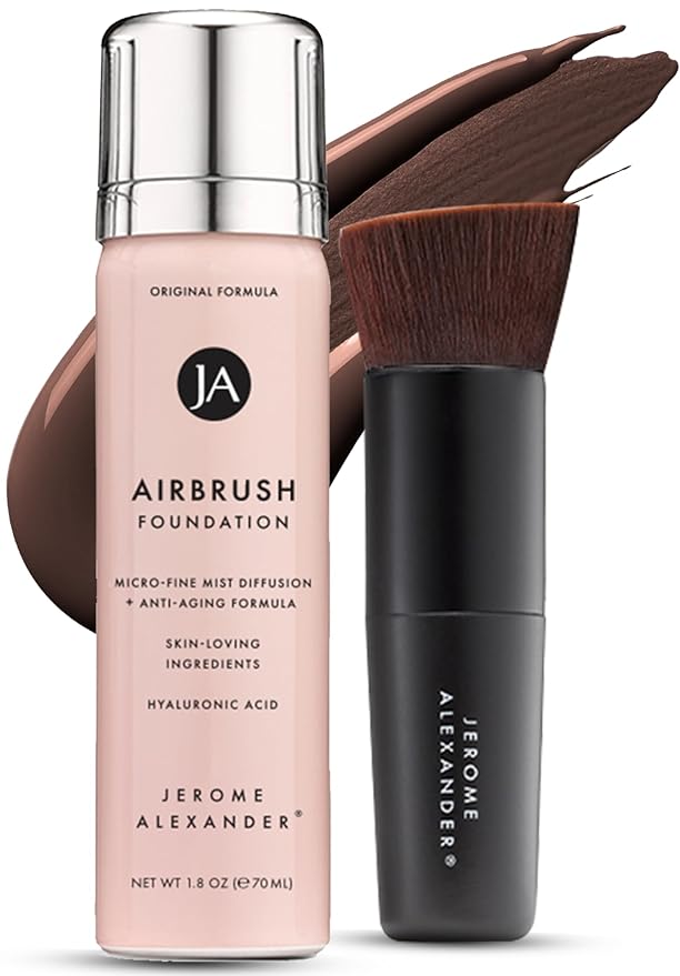 MagicMinerals AirBrush Foundation by Jerome Alexander – 2pc Set with Airbrush Foundation and Kabuki Brush - Spray Makeup with Anti-aging Ingredients for Smooth Radiant Skin - Dark Espresso