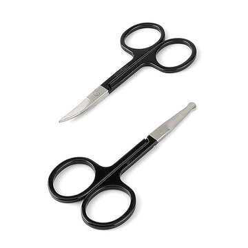 Facial Hair Small Grooming Scissors For Men Women - Eyebrow, Nose Hair, Mustache, Beard, Eyelashes, Ear Trimming Kit - Curved and Rounded Safety Tip Clippers For Hair Cutting- 2PCS Black