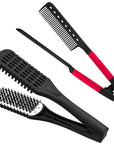 Chengu 2 Pcs Boar Bristles Clamp Double Sided Straightening Comb and Flat Iron Brush for Hair Styling and Straightening Knotty Unkempt Hair (Black, Rose Red)
