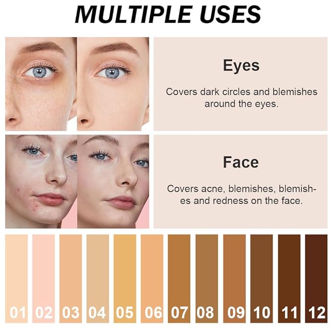 Kaely Cream Pot Concealer Full Coverage Makeup Set, Under Eye Brightener Color Correcting Concealer for Dark Circles, Waterproof Foundation Palette with Brush, Eye Ring Corrector de ojeras, 01