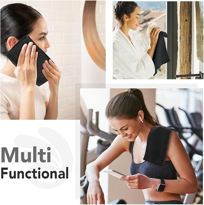 Orighty Wash Cloths Bulk Towels Set 200 Pack, Highly Absorbent and Soft Feel Microfiber Face Cloths, Multi-Purpose Washcloths & Hand Towels for Bathroom, Hotel, Spa, and Gym, 12x12 Inch, Black