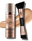 LUMINESS Silk Airbrush Spray Foundation 2-PC Kit - Foundation & Dual-Sided Angled Makeup Brush - Buildable Coverage, Anti-Aging Formula, Humidity Resistant, Hydrates & Moisturizes, Light Medium