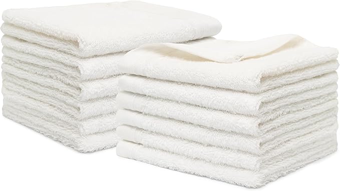 100% Cotton Washcloths Set 13” x 13” | White Towels | Set of 12 Ultra Soft and Highly Absorbent Washcloths Sets for Bathroom, Gym, Hotel, Spa | Machine Washable Face Towel