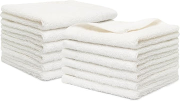 100% Cotton Washcloths Set 13” x 13” | White Towels | Set of 12 Ultra Soft and Highly Absorbent Washcloths Sets for Bathroom, Gym, Hotel, Spa | Machine Washable Face Towel
