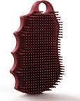 Silicone Body Scrubber Silver-Infused Dual-Sided 3-in-1 for Shower, Body Cleaning+Massage+Exfoliator Body Brush Buffer for Men and Women, Silicone Loofah, Non-Slip Handle (Burgundy)