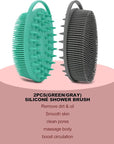 2 Pack Silicone Body Scrubber, Loofah Double-Sided Body Brush,Shower Scrubber and Scalp Massager Shampoo Brush for Sensitive Kids Women Men All Kinds of Skin (Green & Gray)
