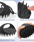Manmihealth Silicone Hair Scalp Massager & Soft Bath Glove Set 2 PCS, Extra-large Shampoo Scalp Brush with Body & Face Scrubber for All Hair Skin Types with a Free Silicone Strap&Hook Style 2(Black*2)