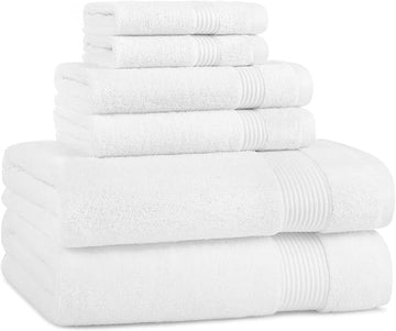Arkwright Bath Towels Set of 6 - Super Soft 100% Cotton, 600 GSM Quick Dry & Absorbent, Luxury Bathroom Essentials with 2 Shower Towels, 2 Hand Towels and 2 Washcloths, Dove White