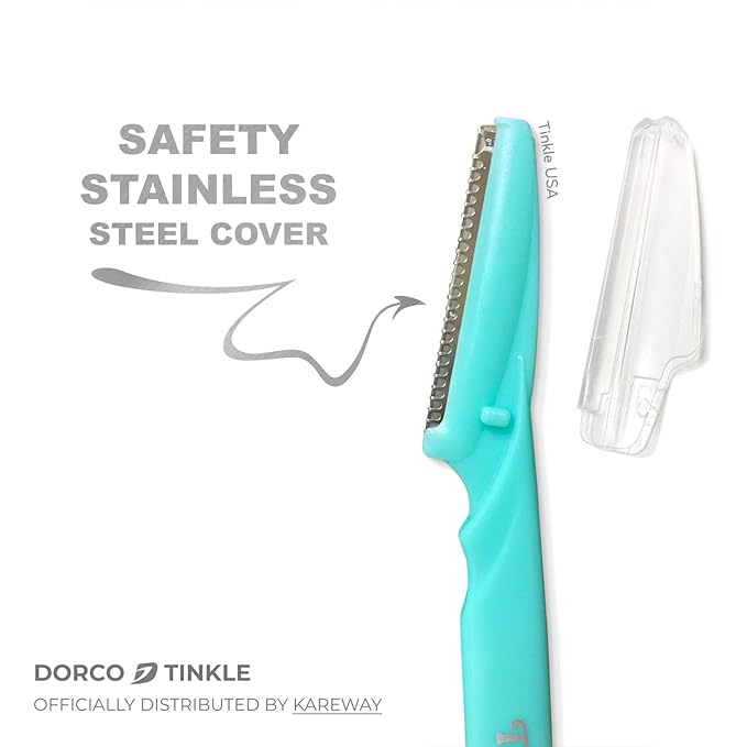 Tinkle Dermaplaning Tool 3ct, Dermaplane Razor for Women, Safe and Easy Peach Fuzz Remover, Eyebrow Trimmer with Protective Cover