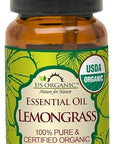 US Organic 100% Pure Lemongrass Essential Oil, USDA Certified Organic, Extracted by Steam Distillation Method, for Hair, Nail Polish Remover, Bees Attraction, and More. 10 ml