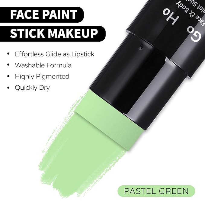 Go Ho Pastel Green Face Body Paint Stick,Water Based Washable Light Green Face Paint Stick,Non-toxic Full-coverage Cream Light Green Body Paint for Adults Children Halloween Cosplay SFX Makeup