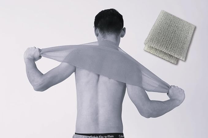 Terra Distribution Exfoliating Washcloth [Designed in Japan] - Rough Textured Extra Long (47.24 inch) Towel for Scrubbing and Dead Skin Removal, Loofah Alternative (2pcs Set(Grey))
