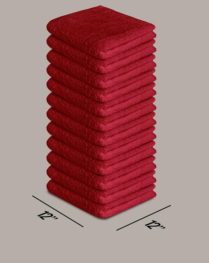 Softolle 100% Cotton Washcloths 60 Pack (12x12 Inches) Soft, Highly Absorbent Washcloth, Face Towels, Wash Cloths for Face, Ring Spun, Bulk Pack (Burgundy)