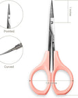 Scissors with Cap- Self Care - Hair Trimmer - Facial, Nose Hair, Eyebrow, Mustache & Beard Grooming - Curved Edge, Pink Short Cap