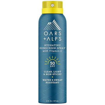 Oars + Alps Sunscreen Spray for Face & Body, SPF 50 Spray Sunscreen Infused with Vitamin C & Antioxidants, No White Residue, Water & Sweat Resistant, All Skin Types, Lightweight, Hydrating, 6oz, 1pk